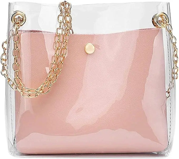 Transparent Bucket Bag Pink  حقيبة دلو شفافة وردية digibhar